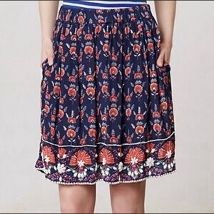 Anthropologie red, white, and navy blue Adela Beaded Mini skirt by Maeve